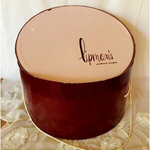 Vintage Hat Box Lipman's of Portland Large Round Pink Burgundy Cord Handle 50s